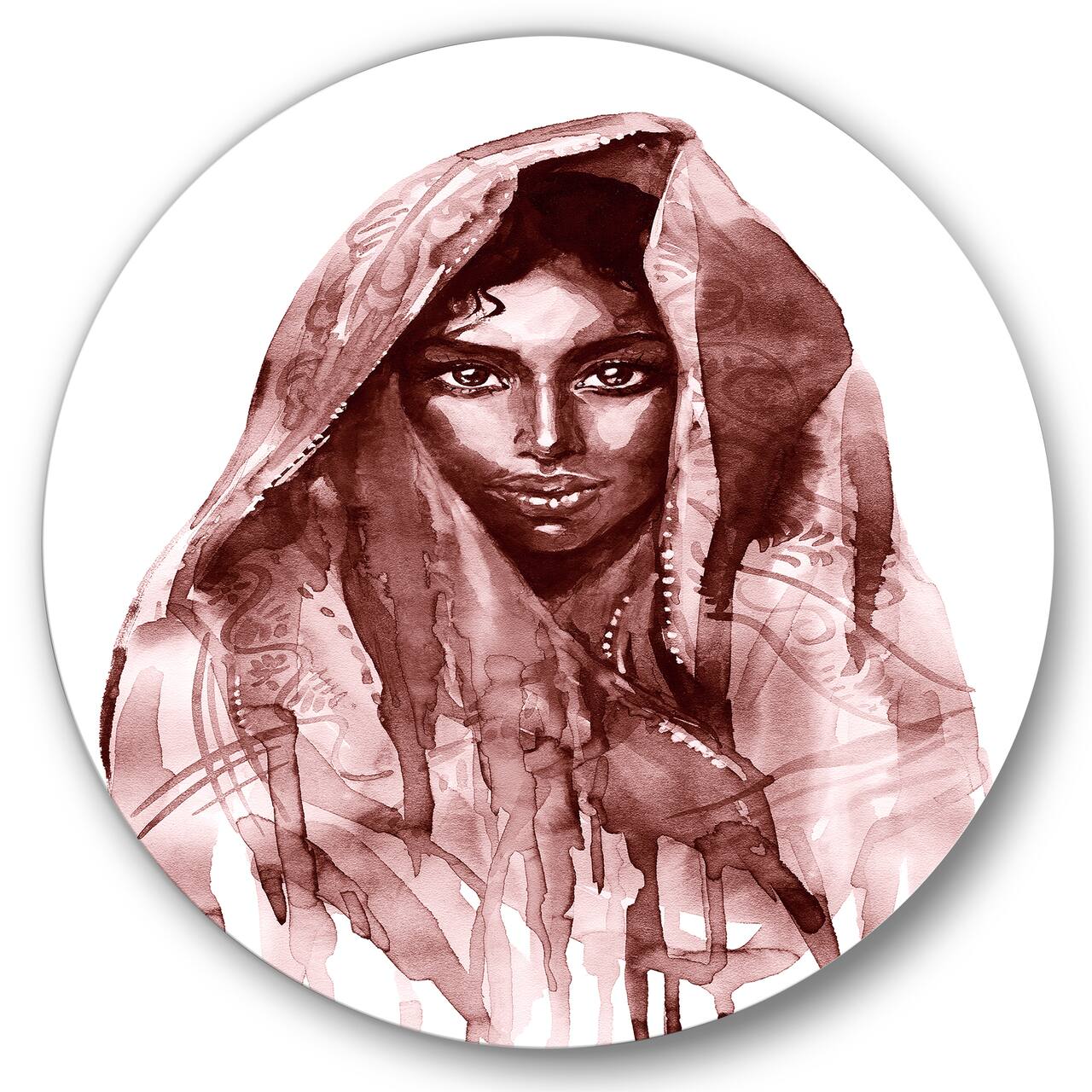 Designart - Monochrome Portrait of Young Indian Woman II - Modern Metal Circle Wall Art
